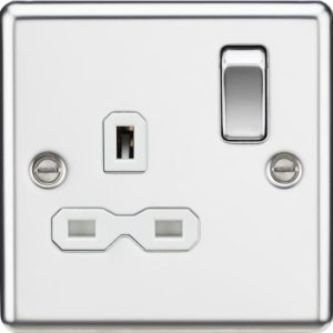 KNIGHTSBRIDGE 13A 1G DP SWITCHED SOCKET WITH WHITE INSERT - ROUNDED EDGE POLISHED CHROME