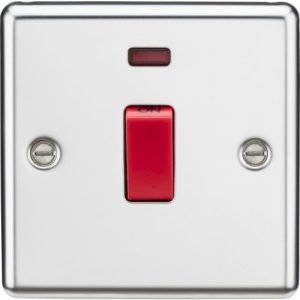 KNIGHTSBRIDGE 45A DP SWITCH WITH NEON (SINGLE SIZE) - ROUNDED EDGE POLISHED CHROME