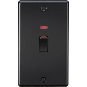 KNIGHTSBRIDGE MATT BLACK ROUNDED EDGE 2G 45A VERTICAL SWITCH