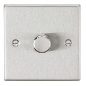 KNIGHTSBRIDGE 1G 2 WAY 10-200W (5-150W LED) TRAILING EDGE DIMMER - SQUARE EDGE BRUSHED CHROME