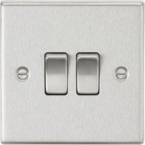 KNIGHTSBRIDGE 10AX 2G 2-WAY PLATE SWITCH - SQUARE EDGE BRUSHED CHROME