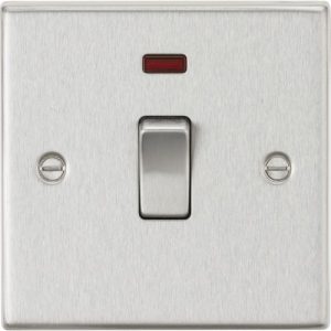 KNIGHTSBRIDGE 20A 1G DP SWITCH WITH NEON - SQUARE EDGE BRUSHED CHROME