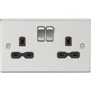 KNIGHTSBRIDGE 13A 2G DP SWITCHED SOCKET WITH BLACK INSERT - SQUARE EDGE BRUSHED CHROME