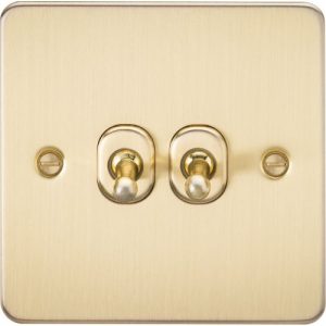 KNIGHTSBRIDGE FLAT PLATE 10AX 2G 2-WAY TOGGLE SWITCH - BRUSHED BRASS