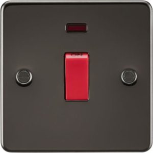 KNIGHTSBRIDGE FLAT PLATE 45A 1G DP SWITCH WITH NEON - GUNMETAL