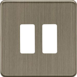 KNIGHTSBRIDGE SCREWLESS 2G GRID FACEPLATE - ANTIQUE BRASS
