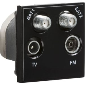 KNIGHTSBRIDGE QUADPLEXED SAT1/SAT2/TV/FM DAB OUTLET MODULE 50 X 50MM - BLACK