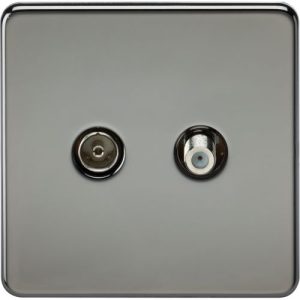 KNIGHTSBRIDGE SCREWLESS TV & SAT TV OUTLET (ISOLATED) - BLACK NICKEL