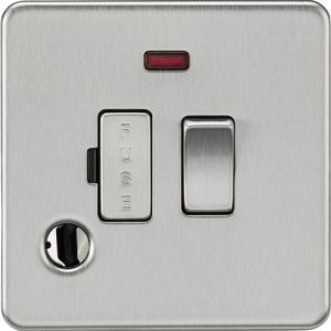 KNIGHTSBRIDGE 13A SWITCHED FUSED SPUR WITH NEON AND FLEX OUTLET - BRUSHED CHROME