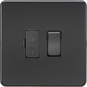 KNIGHTSBRIDGE SCREWLESS 13A SWITCHED FUSED SPUR UNIT - MATT BLACK WITH BLACK FUSE COVER