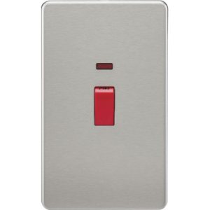 KNIGHTSBRIDGE SCREWLESS 45A 2G DP SWITCH WITH NEON - BRUSHED CHROME