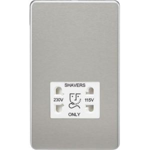 KNIGHTSBRIDGE SCREWLESS 115V/230V DUAL VOLTAGE SHAVER SOCKET - BRUSHED CHROME WITH WHITE INSERT