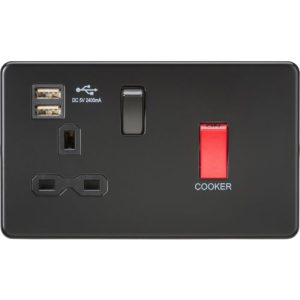 KNIGHTSBRIDGE 45A DP SWITCH & 13A SWITCHED SOCKET WITH DUAL USB CHARGER 2.4A - MATT BLACK