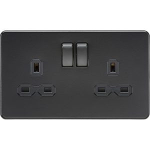 KNIGHTSBRIDGE SCREWLESS 13A 2G DP SWITCHED SOCKET - MATT BLACK WITH BLACK INSERT
