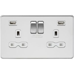 KNIGHTSBRIDGE 13A 2G SWITCHED SOCKET WITH DUAL USB CHARGER A + A (2.4A) - POLISHED CHROME WITH WHITE INSERT