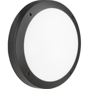 KNIGHTSBRIDGE 230V IP65 18W LED ROUND BULKHEAD CCT WITH DAYLIGHT SENSOR BLACK