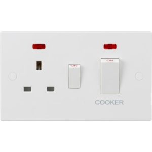 KNIGHTSBRIDGE SQUARE EDGE 45A COOKER SWITCH (WHITE) + SOCKET + NEON