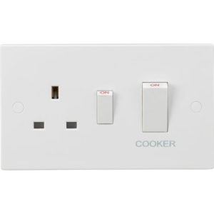 KNIGHTSBRIDGE SQUARE EDGE 45A COOKER SWITCH (WHITE) + SOCKET
