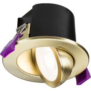 NEW KNIGHTSBRIDGE BRUSHED BRASS EVO 5/7W 2700/3K/4K/6K TILT IP65 DIMMABLE CCT DOWNLIGHT (C/O-70MM)