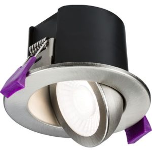 NEW KNIGHTSBRIDGE BRUSHED CHROME EVO 5/7W 2700/3K/4K/6K TILT IP65 DIMMABLE CCT DOWNLIGHT (C/O-70MM)