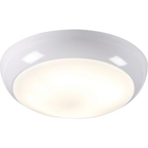KNIGHTSBRIDGE IP44 28W HF EMERGENCYPOLO BULKHEAD WITH OPAL DIFFUSER AND WHITE BASE