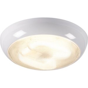 KNIGHTSBRIDGE IP44 38W HF POLO BULKHEAD WITH PRISMATIC DIFFUSER AND WHITE BASE