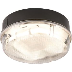 KNIGHTSBRIDGE IP65 28W HF ROUND BULKHEAD WITH PRISMATIC DIFFUSER AND BLACK BASE