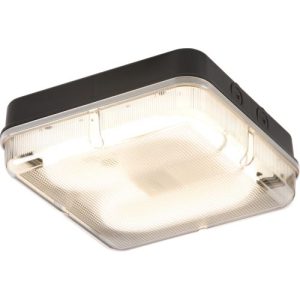 KNIGHTSBRIDGE IP65 28W HF SQUARE BULKHEAD WITH PRISMATIC DIFFUSER AND BLACK BASE