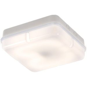KNIGHTSBRIDGE IP65 28W HF SQUARE EMERGENCY BULKHEAD WITH OPAL DIFFUSER AND WHITE BASE