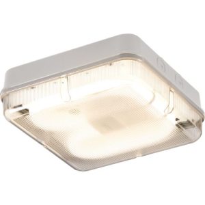 KNIGHTSBRIDGE IP65 28W HF SQUARE BULKHEAD WITH PRISMATIC DIFFUSER AND WHITE BASE