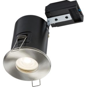 KNIGHTSBRIDGE 230V IP65 FIXED GU10 FIRE-RATED DOWN BRUSHED CHROME