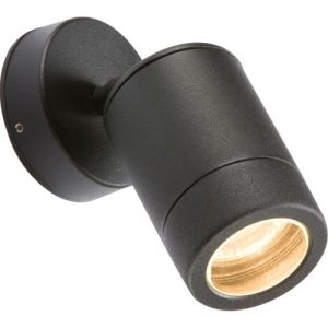 KNIGHTSBRIDGE 230V IP65 GU10 35W ADJUSTABLE ALUMINIUM POWDER-COATED BLACK WALL LIGHT