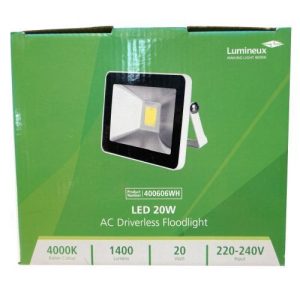 LUMINEUX (PRE-WIRED) LED SLIM FLOODLIGHT 20W WHITE COOL WHITE