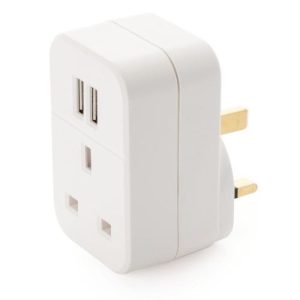 LYVIA MAINS EURO TO UK SKT + 2 USB SKT ADAPTOR