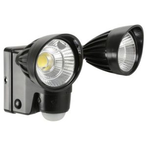 BLACK BATTERY TWIN LED FLOODLIGHT + PIR