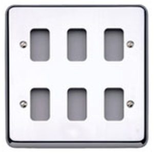 MK ALBANY BRUSHED CHROME 6 GANG GRID PLATE