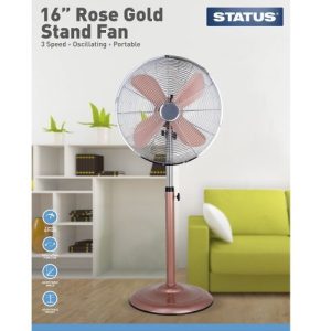 16" ROSE GOLD PEDESTAL FAN 3SP STATUS