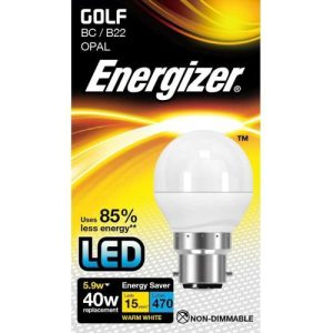 ENERGIZER LED GOLFBALL 5.2W=470L=40W BC OPAL  WARM WHITE