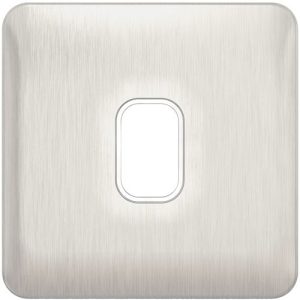 SCHNEIDER LISSE SCREWLESS BRUSHED CHROME 1G GRID PLATE WHITE INSERT