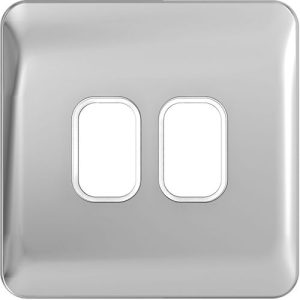 SCHNEIDER LISSE SCREWLESS POLISHED CHROME 2G GRID PLATE WHITE INSERT