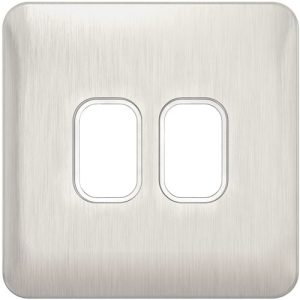 SCHNEIDER LISSE SCREWLESS BRUSHED CHROME 2G GRID PLATE WHITE INSERT