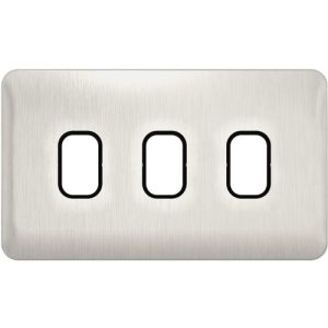 SCHNEIDER LISSE SCREWLESS BRUSHED CHROME 3G GRID PLATE BLACK INSERT
