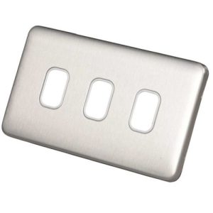 SCHNEIDER LISSE SCREWLESS BRUSHED CHROME 3G GRID PLATE WH INS