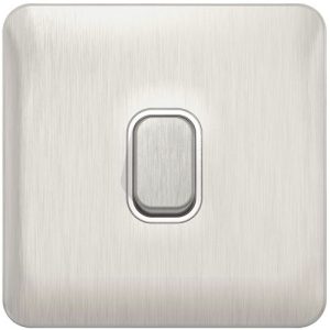 SCHNEIDER LISSE SCREWLESS BRUSHED CHROME 1G 2W SWITCH WHITE INSERT