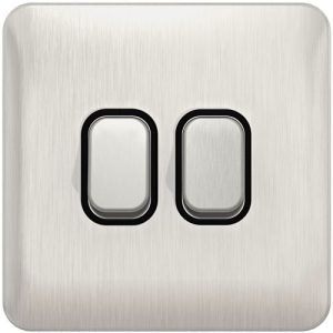 SCHNEIDER LISSE SCREWLESS BRUSHED CHROME 2G 2W SWITCH BLACK INSERT