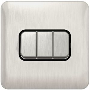 SCHNEIDER LISSE SCREWLESS BRUSHED CHROME 3G 2W SWITCH BLACK INSERT