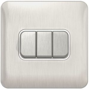 SCHNEIDER LISSE SCREWLESS BRUSHED CHROME 3G 2W SWITCH WHITE INSERT