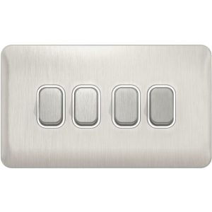 SCHNEIDER LISSE SCREWLESS BRUSHED CHROME 4G 2W SWITCH WHITE INSERT