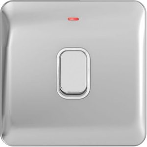 SCHNEIDER LISSE SCREWLESS POLISHED CHROME 20A SP SWITCH + NEON WHITE INSERT