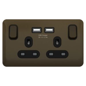 SCHNEIDER LISSE SCREWLESS MOCHA BRONZE 2G 13A USB  SOCKET BLACK INSERT